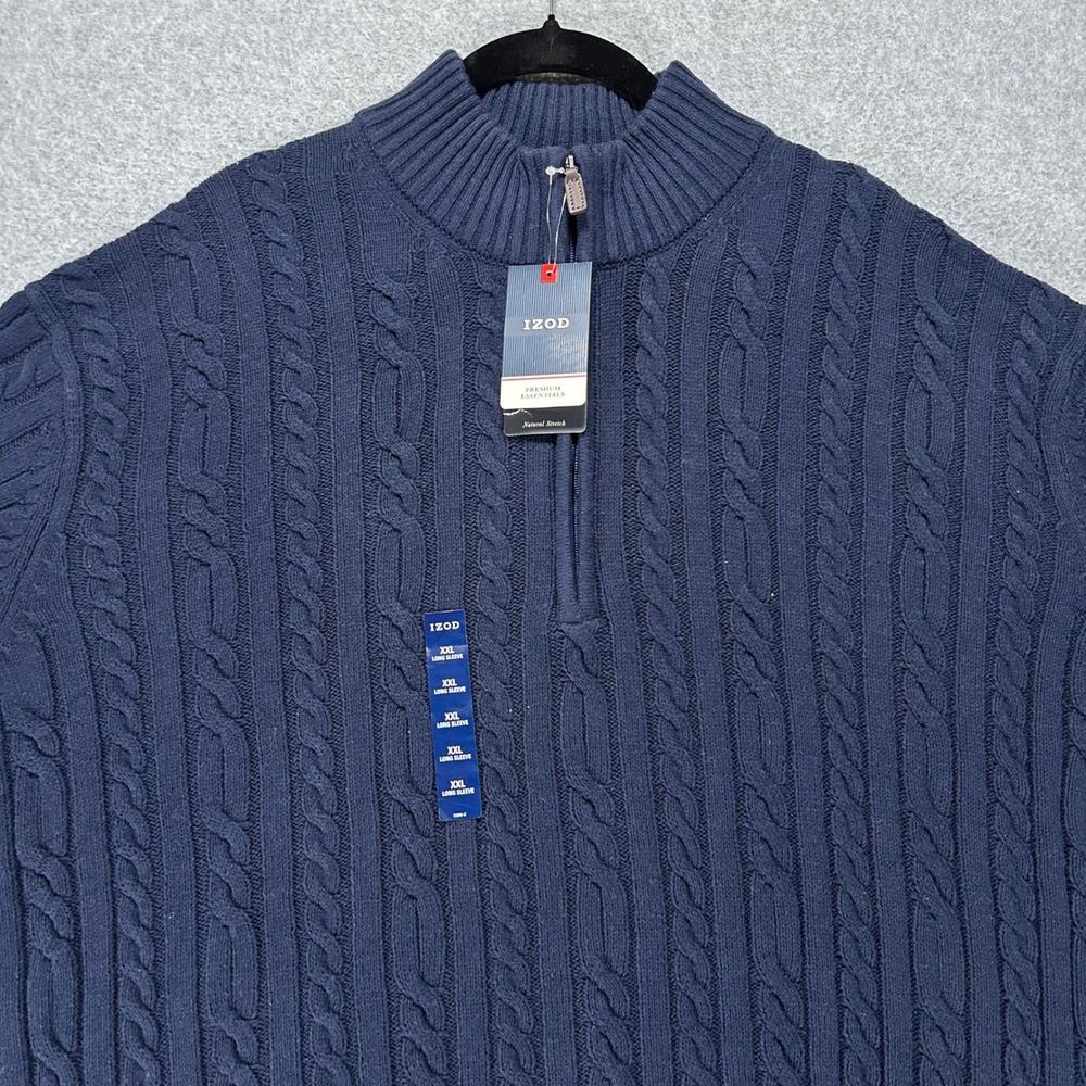 IZOD Sweater Quarter-Zip Mens 2XL Peacoat Blue Preppy Classic
